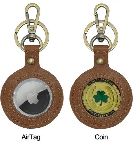 Double-sided Display Leather Coin Holder Keychain for AA Medallion, Standard Challenge Coin,Compatible with Apple AirTag in Saudi Arabia