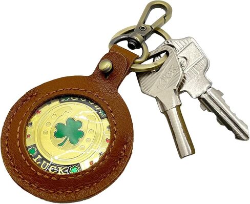 Double-sided Display Leather Coin Holder Keychain for AA Medallion, Standard Challenge Coin,Compatible with Apple AirTag in Saudi Arabia