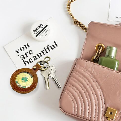 Double-sided Display Leather Coin Holder Keychain for AA Medallion, Standard Challenge Coin,Compatible with Apple AirTag in Saudi Arabia