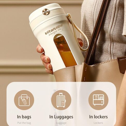 خلاط VitalVibe المحمول، خلاط زجاجة خلاط فواكه صغير، 350 مل مع USB من النوع C قابل لإعادة الشحن، خلاط للمخفوقات والعصائر، 10 شفرات، أبيض، خلاط محمول للمنزل/المكتب/السيارة/المخيم/السفر in Saudi Arabia