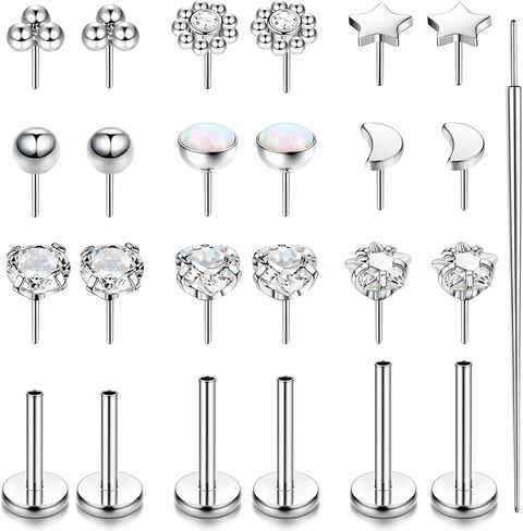 LOLIAS 20G 18G 16G Threadless Nose Studs Rings for Women Men 316L Surgical Steel Push in Flat Back Earrings CZ Lip Labret Nose Rings Studs Cartilage Helix Conch Medusa Nostril Tragus Piercing Jewelry 6mm 8mm 10mm Length in Kuwait