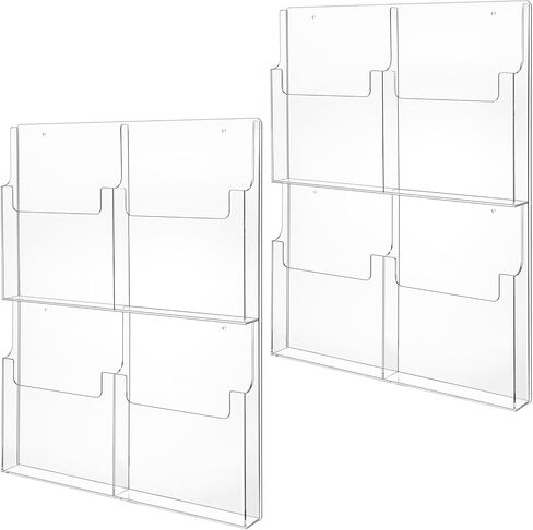 RattanView 2 Pcs 4 Pocket Pamphlet Holder Wall Mount Acrylic Brochure Holder Plastic Trifold Multi Slot Flyer Rack Clear Literature Rack Magazine Literature Display Wall Hanging Organizer for Office in Saudi Arabia