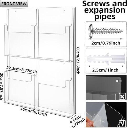 RattanView 2 Pcs 4 Pocket Pamphlet Holder Wall Mount Acrylic Brochure Holder Plastic Trifold Multi Slot Flyer Rack Clear Literature Rack Magazine Literature Display Wall Hanging Organizer for Office in Saudi Arabia