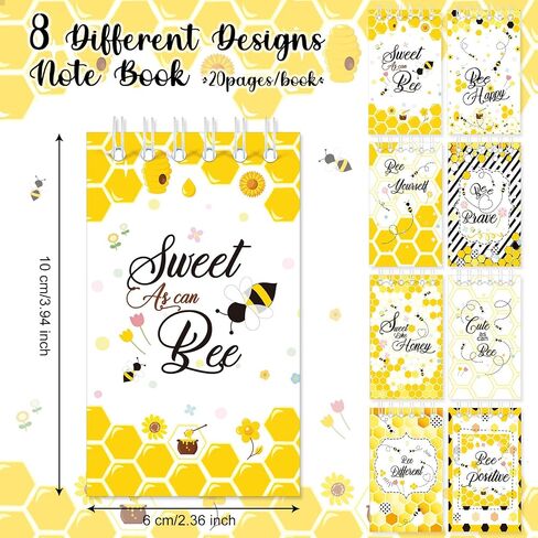 Fainne 48 Pack Mini Spiral Notepads Cute Bee Notebook small Journal Pocket Notebook 8 Styles Honey note pads for Kids Teacher Classroom Reward Supplies Bee Themed Birthday Party favors in Saudi Arabia