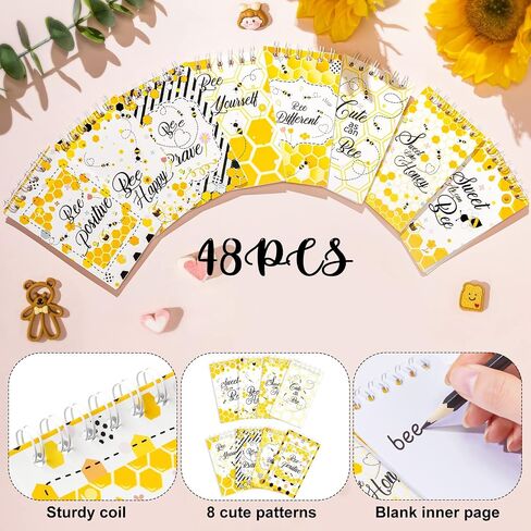 Fainne 48 Pack Mini Spiral Notepads Cute Bee Notebook small Journal Pocket Notebook 8 Styles Honey note pads for Kids Teacher Classroom Reward Supplies Bee Themed Birthday Party favors in Saudi Arabia