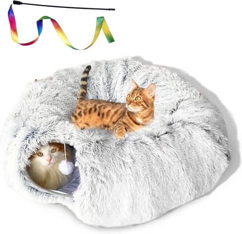 نفق للقطط على شكل كعكة مع سرير، أنفاق للقطط الرقيقة للقطط الداخلية، هدية مضحكة لعبة نفق للقطط قابلة للطي مع كرات معلقة، نوع S أو نفق للقطط الدائرية للقطط الصغيرة الكبيرة والأرنب والنمس - رمادي in Kuwait