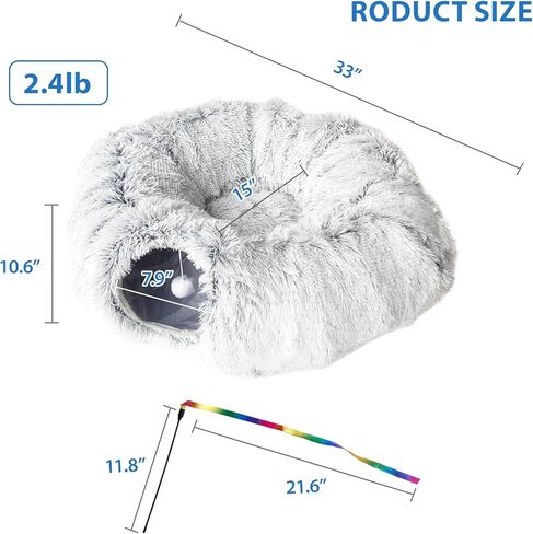 نفق للقطط على شكل كعكة مع سرير، أنفاق للقطط الرقيقة للقطط الداخلية، هدية مضحكة لعبة نفق للقطط قابلة للطي مع كرات معلقة، نوع S أو نفق للقطط الدائرية للقطط الصغيرة الكبيرة والأرنب والنمس - رمادي in Kuwait