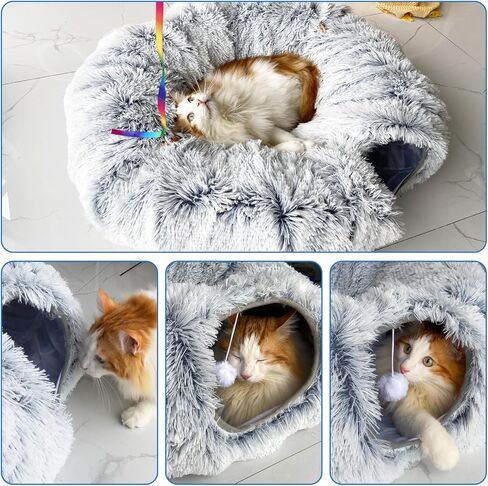 نفق للقطط على شكل كعكة مع سرير، أنفاق للقطط الرقيقة للقطط الداخلية، هدية مضحكة لعبة نفق للقطط قابلة للطي مع كرات معلقة، نوع S أو نفق للقطط الدائرية للقطط الصغيرة الكبيرة والأرنب والنمس - رمادي in Kuwait