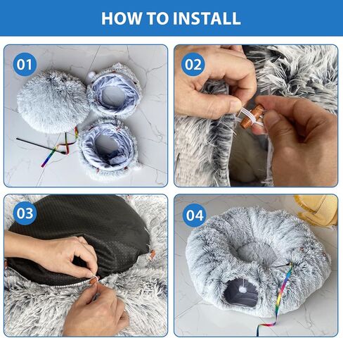 نفق للقطط على شكل كعكة مع سرير، أنفاق للقطط الرقيقة للقطط الداخلية، هدية مضحكة لعبة نفق للقطط قابلة للطي مع كرات معلقة، نوع S أو نفق للقطط الدائرية للقطط الصغيرة الكبيرة والأرنب والنمس - رمادي in Kuwait