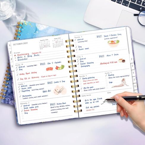 مخطط أسبوعي وشهري 2024-2025 للعام الدراسي، مخطط مدرسي يومي A5 مع علامات تبويب، مخطط جدول أعمال غلاف فني من يوليو 2024 إلى يونيو 2025، مخطط الطلاب 8.5 بوصة × 6.1 بوصة in Kuwait