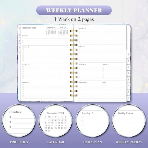 مخطط أسبوعي وشهري 2024-2025 للعام الدراسي، مخطط مدرسي يومي A5 مع علامات تبويب، مخطط جدول أعمال غلاف فني من يوليو 2024 إلى يونيو 2025، مخطط الطلاب 8.5 بوصة × 6.1 بوصة in Kuwait