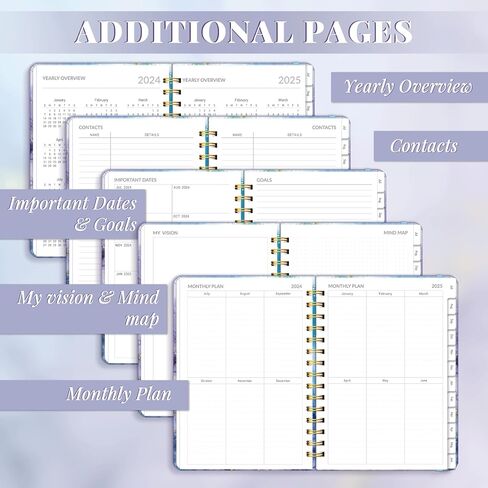 مخطط أسبوعي وشهري 2024-2025 للعام الدراسي، مخطط مدرسي يومي A5 مع علامات تبويب، مخطط جدول أعمال غلاف فني من يوليو 2024 إلى يونيو 2025، مخطط الطلاب 8.5 بوصة × 6.1 بوصة in Kuwait