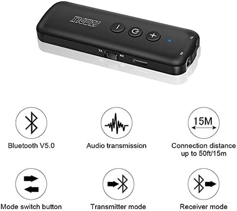 Bluetooth 5.0 Transmitter and Receiver, 3-in-1 Wireless Bluetooth Adapter,Bluetooth Audio Adapter with 3.5mm AUX Stereo Output for TV,PC,car, Headset,Headphone,Earbud Home Stereo System (black1) in Kuwait