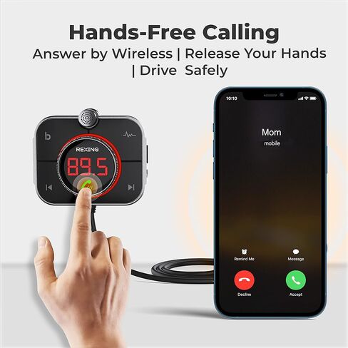شاحن سيارة FMT2 FM Transmitter - بلوتوث 5.0، منفذ MicroSD، USB ونوع C، QC 3.0، صوت جهير محسن، مكالمات بدون استخدام اليدين، متوافق مع Siri وGoogle Assistant in Kuwait