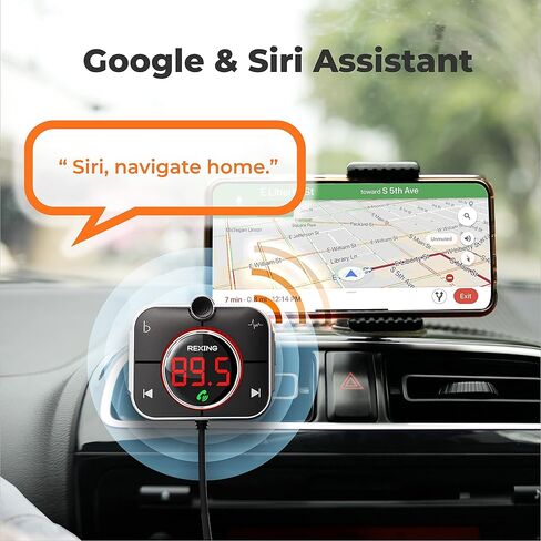 شاحن سيارة FMT2 FM Transmitter - بلوتوث 5.0، منفذ MicroSD، USB ونوع C، QC 3.0، صوت جهير محسن، مكالمات بدون استخدام اليدين، متوافق مع Siri وGoogle Assistant in Kuwait