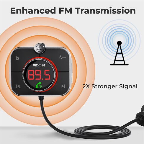 شاحن سيارة FMT2 FM Transmitter - بلوتوث 5.0، منفذ MicroSD، USB ونوع C، QC 3.0، صوت جهير محسن، مكالمات بدون استخدام اليدين، متوافق مع Siri وGoogle Assistant in Kuwait