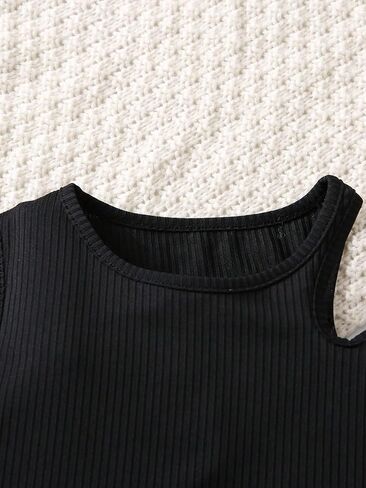 OYOANGLE Girl's 2 Piece Rib Knit Sleeveless Cut Out Crop Tank Top and Bow Front Flared Leg Jeans Pants Set in Saudi Arabia