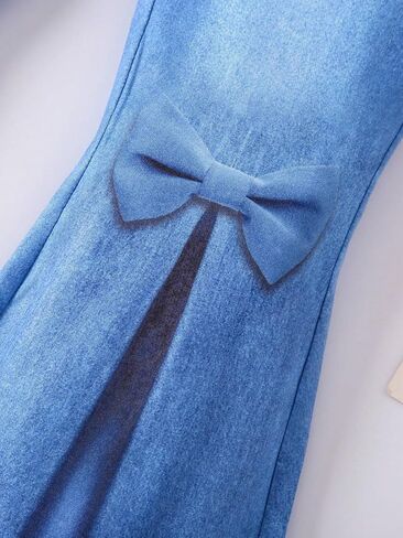 OYOANGLE Girl's 2 Piece Rib Knit Sleeveless Cut Out Crop Tank Top and Bow Front Flared Leg Jeans Pants Set in Saudi Arabia