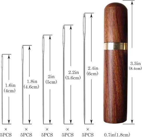 إبرة خياطة يدوية كبيرة للعين - إبر خياطة ياوال عين كبيرة، إبرة غرز متقاطعة، إبر جلدية للخياطة اليدوية، إبر حادة للعين الكبيرة مع علبة إبرة خشبية، تخزين إبرة التطريز in Kuwait