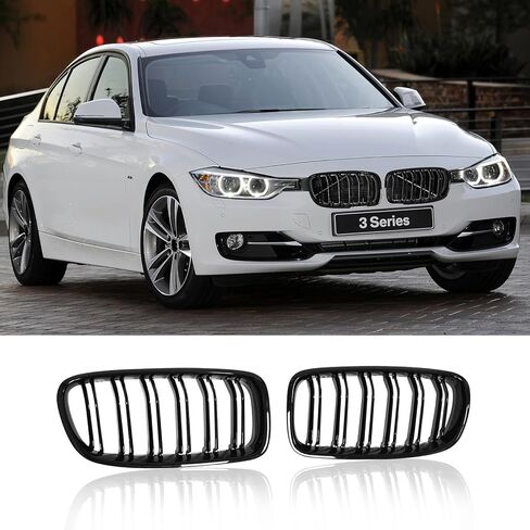 AIVDIG F30 Grille Grill، واقيات شبكة ABS للكلية الأمامية لعام 2012 2013 2014 2015 2016 2017 2018 BMW 3-Series F30 F31 F35 328i 335i 320i 330i 340i (شرائح سوداء لامعة مزدوجة) in Kuwait
