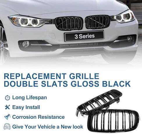 AIVDIG F30 Grille Grill، واقيات شبكة ABS للكلية الأمامية لعام 2012 2013 2014 2015 2016 2017 2018 BMW 3-Series F30 F31 F35 328i 335i 320i 330i 340i (شرائح سوداء لامعة مزدوجة) in Kuwait
