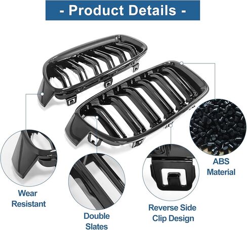 AIVDIG F30 Grille Grill، واقيات شبكة ABS للكلية الأمامية لعام 2012 2013 2014 2015 2016 2017 2018 BMW 3-Series F30 F31 F35 328i 335i 320i 330i 340i (شرائح سوداء لامعة مزدوجة) in Kuwait