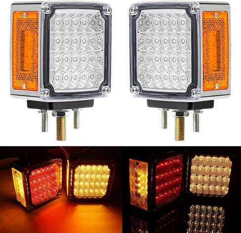 60 مصباح LED مزدوج الوجه من مصابيح الركيزة باللون الكهرماني/الأحمر لإيقاف مقطورة الشاحنة الذيل وأضواء إشارة الانعطاف مع أضواء التخليص المنعكس الجانبي وعدسة واضحة 3 مسامير مثبتة على أضواء العلامات الجانبية in Kuwait