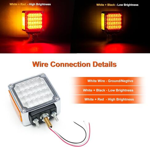 60 مصباح LED مزدوج الوجه من مصابيح الركيزة باللون الكهرماني/الأحمر لإيقاف مقطورة الشاحنة الذيل وأضواء إشارة الانعطاف مع أضواء التخليص المنعكس الجانبي وعدسة واضحة 3 مسامير مثبتة على أضواء العلامات الجانبية in Kuwait