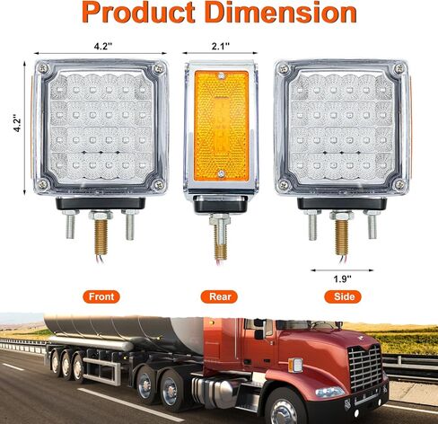 60 مصباح LED مزدوج الوجه من مصابيح الركيزة باللون الكهرماني/الأحمر لإيقاف مقطورة الشاحنة الذيل وأضواء إشارة الانعطاف مع أضواء التخليص المنعكس الجانبي وعدسة واضحة 3 مسامير مثبتة على أضواء العلامات الجانبية in Kuwait