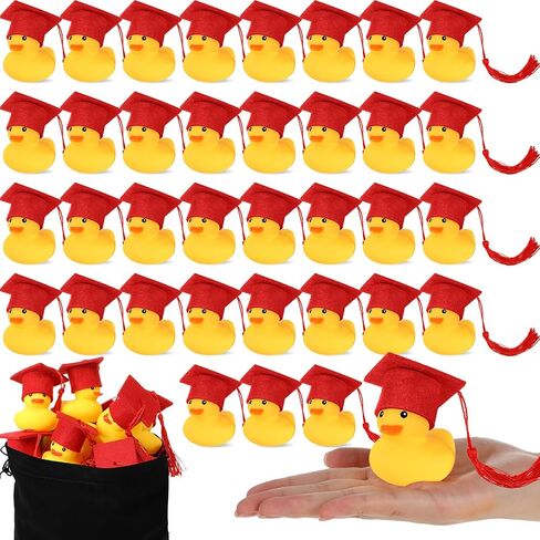 Jerify 48 Pcs Graduation Rubber Ducks with Grad Cap 2024 Diploma Grad Rubber Duck Graduation Party Bath Duck Graduation Cap Duck with Storage Bag for Student Graduation Gifts Party Favor(Gold) in Saudi Arabia