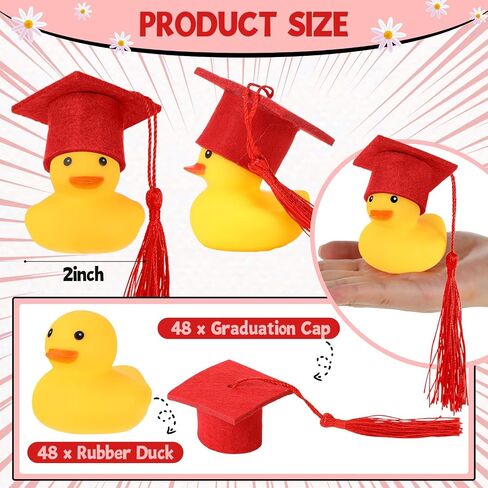 Jerify 48 Pcs Graduation Rubber Ducks with Grad Cap 2024 Diploma Grad Rubber Duck Graduation Party Bath Duck Graduation Cap Duck with Storage Bag for Student Graduation Gifts Party Favor(Gold) in Saudi Arabia