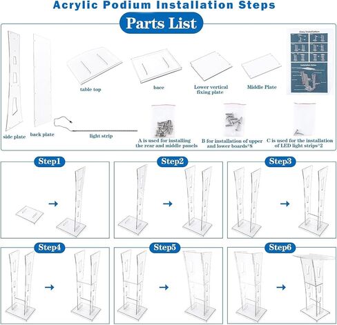 حامل منصة أكريليك مع ضوء LED، منصة شفافة مع رف تخزين، منبر محمول للكنيسة وحفلات الزفاف والفصول الدراسية ونمط الوقوف على الأرض، قمة مائلة in Kuwait