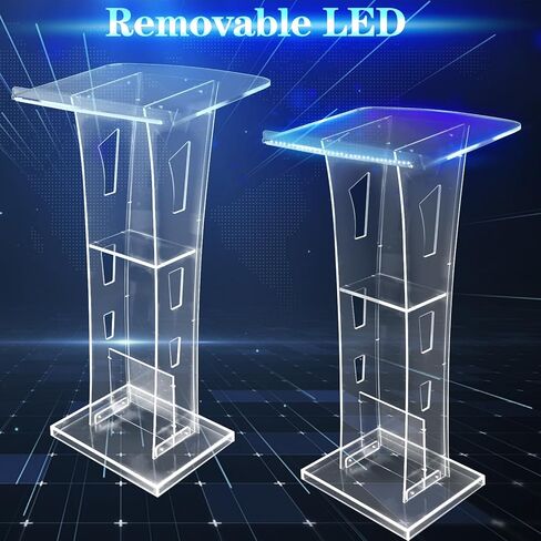 حامل منصة أكريليك مع ضوء LED، منصة شفافة مع رف تخزين، منبر محمول للكنيسة وحفلات الزفاف والفصول الدراسية ونمط الوقوف على الأرض، قمة مائلة in Kuwait