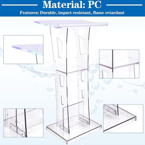 حامل منصة أكريليك مع ضوء LED، منصة شفافة مع رف تخزين، منبر محمول للكنيسة وحفلات الزفاف والفصول الدراسية ونمط الوقوف على الأرض، قمة مائلة in Kuwait