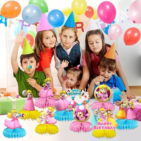9 Pcs Princess Pea-ch Theme Honeycomb Centerpieces Table Decorations, Cute Princess Pea-ch Birthday Party Supplies for Girls Boys, Princess 3D Double Side Centerpiece Table Decorations in Saudi Arabia