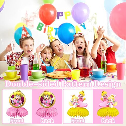 9 Pcs Princess Pea-ch Theme Honeycomb Centerpieces Table Decorations, Cute Princess Pea-ch Birthday Party Supplies for Girls Boys, Princess 3D Double Side Centerpiece Table Decorations in Saudi Arabia