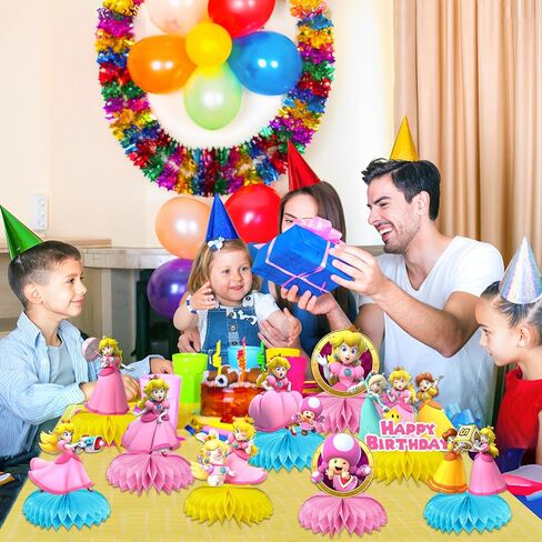 9 Pcs Princess Pea-ch Theme Honeycomb Centerpieces Table Decorations, Cute Princess Pea-ch Birthday Party Supplies for Girls Boys, Princess 3D Double Side Centerpiece Table Decorations in Saudi Arabia