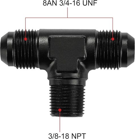 EVIL ENERGY 8AN Tee Male Flare to 3/8 NPT on Side Branch T Fitting Adapter Aluminum Black in Saudi Arabia