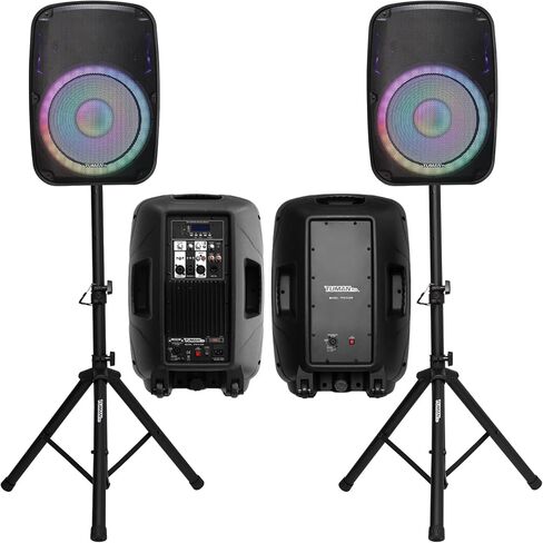 نظام مكبر صوت PA مقاس 15 بوصة، مكبر صوت نشط + سلبي مع ميكروفون سلكي، آلة كاريوكي خارجية مع أضواء، راديو FM، جهاز تحكم عن بعد، حامل مكبر صوت، يدعم بطاقة SD/USB in Kuwait