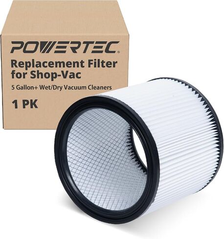 مرشحات فراغ متجر POWERTEC البديلة لمتجر Vac 90304، 90350، 90333، 903-04-00، 9030400، فلتر فراغ متجر خرطوشة لمتجر Vac معظم 5 جالون وما فوق المكانس الرطبة/الجافة، حزمة واحدة (75080) in Saudi Arabia