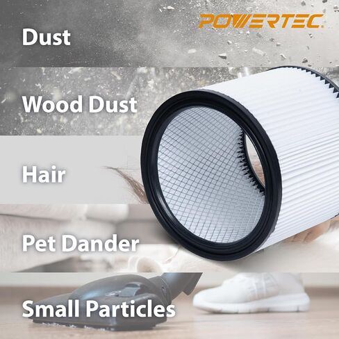 مرشحات فراغ متجر POWERTEC البديلة لمتجر Vac 90304، 90350، 90333، 903-04-00، 9030400، فلتر فراغ متجر خرطوشة لمتجر Vac معظم 5 جالون وما فوق المكانس الرطبة/الجافة، حزمة واحدة (75080) in Saudi Arabia
