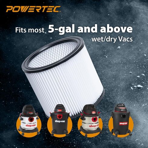 مرشحات فراغ متجر POWERTEC البديلة لمتجر Vac 90304، 90350، 90333، 903-04-00، 9030400، فلتر فراغ متجر خرطوشة لمتجر Vac معظم 5 جالون وما فوق المكانس الرطبة/الجافة، حزمة واحدة (75080) in Saudi Arabia