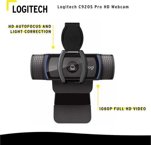 حزمة كاميرا ويب Logitech C920S Pro HD مع سماعة رأس USB H390 مع ميكروفون لإلغاء الضوضاء ومحور USB ذو 4 منافذ (3 عناصر) in Kuwait