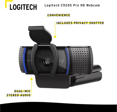 حزمة كاميرا ويب Logitech C920S Pro HD مع سماعة رأس USB H390 مع ميكروفون لإلغاء الضوضاء ومحور USB ذو 4 منافذ (3 عناصر) in Kuwait