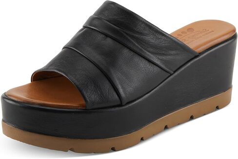 Spring Step ALLERTON Women's Leather Wedge Platform Slip-On Sandals with Gathered Detail White EU 41 / US 9.5-10 in Saudi Arabia