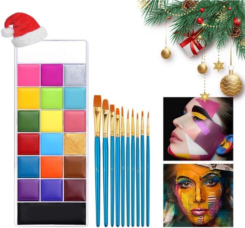 مجموعة طلاء الجسم للوجه من فيروني، 20 لونًا، مكياج Sfx للبالغين، لوحة مكياج كبيرة باللونين الأسود والأبيض مع 10 فرش، مجموعة لوحة ألوان مكياج ذات تأثيرات خاصة in Kuwait