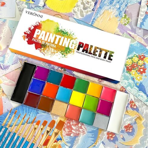 مجموعة طلاء الجسم للوجه من فيروني، 20 لونًا، مكياج Sfx للبالغين، لوحة مكياج كبيرة باللونين الأسود والأبيض مع 10 فرش، مجموعة لوحة ألوان مكياج ذات تأثيرات خاصة in Kuwait