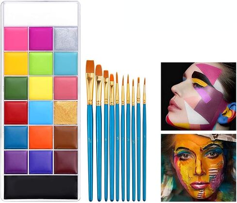 مجموعة طلاء الجسم للوجه من فيروني، 20 لونًا، مكياج Sfx للبالغين، لوحة مكياج كبيرة باللونين الأسود والأبيض مع 10 فرش، مجموعة لوحة ألوان مكياج ذات تأثيرات خاصة in Kuwait