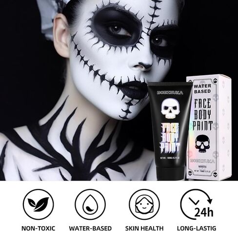 BOBISUKA 150ml Oil-Based White Face Body Paint Cream, 5.2Oz PRO Large Tube Clown White Washable Makeup Skull Joker Skeleton Face Painting for SFX Cosplay Halloween Costume Makeup Foundation in Saudi Arabia
