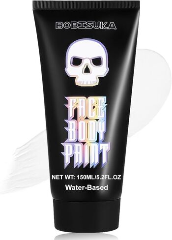 BOBISUKA 150ml Oil-Based White Face Body Paint Cream, 5.2Oz PRO Large Tube Clown White Washable Makeup Skull Joker Skeleton Face Painting for SFX Cosplay Halloween Costume Makeup Foundation in Saudi Arabia
